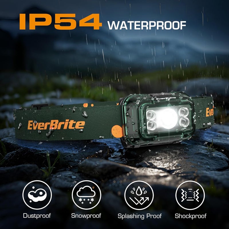 EverBrite Rechargeable Headlamp, 2 Pack Kids Headlamp with White/Red/Green Light and Memory Function, Head Lamp for Adult and Kid with 5 Modes, 120° Adjustable LED Headlamp for Camping, Running-Green - Image 5